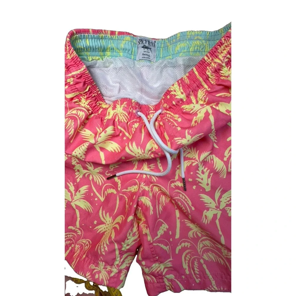 Spicy Tuna Men's Tropical Pink & Yellow Swim Trunks Size SMALL.  EUC